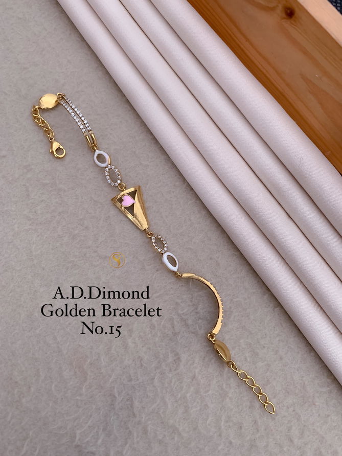 6 AD Designer Diamond Golden Fancy Bracelets Wholesale Price In Surat
